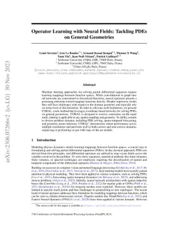 Operator Learning with Neural Fields: Tackling PDEs on General
  Geometries