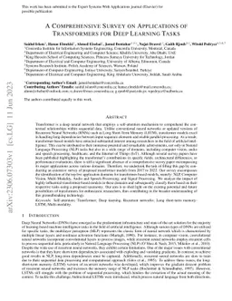 A Comprehensive Survey on Applications of Transformers for Deep Learning
  Tasks