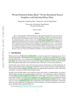 "Private Prediction Strikes Back!'' Private Kernelized Nearest Neighbors
  with Individual Renyi Filter