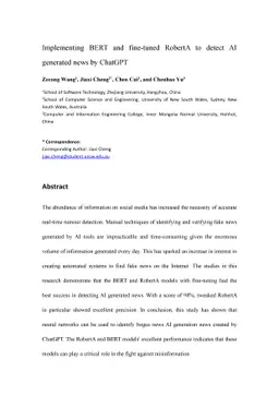 Implementing BERT and fine-tuned RobertA to detect AI generated news by
  ChatGPT