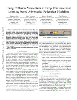 Using Collision Momentum in Deep Reinforcement Learning Based
  Adversarial Pedestrian Modeling