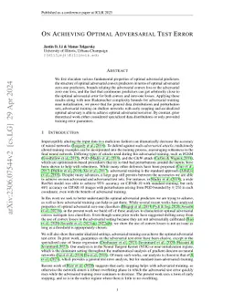 On Achieving Optimal Adversarial Test Error