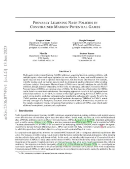 Provably Learning Nash Policies in Constrained Markov Potential Games