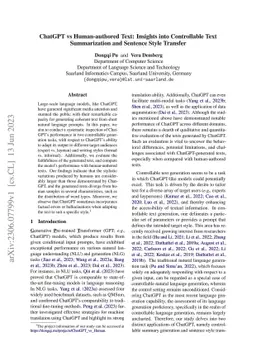 ChatGPT vs Human-authored Text: Insights into Controllable Text
  Summarization and Sentence Style Transfer