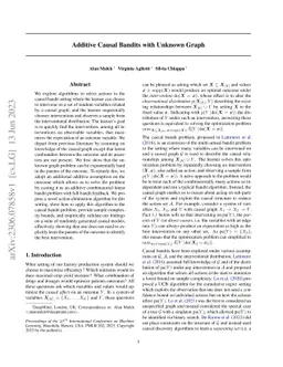 Additive Causal Bandits with Unknown Graph