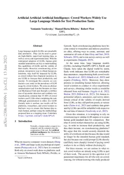 Artificial Artificial Artificial Intelligence: Crowd Workers Widely Use
  Large Language Models for Text Production Tasks