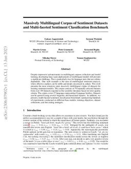 Massively Multilingual Corpus of Sentiment Datasets and Multi-faceted
  Sentiment Classification Benchmark