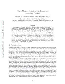 Tight Memory-Regret Lower Bounds for Streaming Bandits