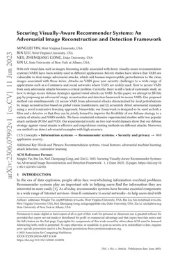 Securing Visually-Aware Recommender Systems: An Adversarial Image Reconstruction and Detection Framework