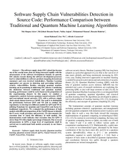 Software Supply Chain Vulnerabilities Detection in Source Code:
  Performance Comparison between Traditional and Quantum Machine Learning
  Algorithms