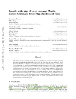 AutoML in the Age of Large Language Models: Current Challenges, Future
  Opportunities and Risks