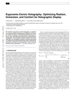 Ergonomic-Centric Holography: Optimizing Realism,Immersion, and Comfort
  for Holographic Display