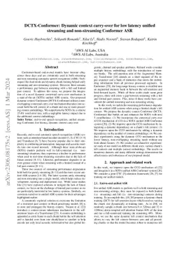 DCTX-Conformer: Dynamic context carry-over for low latency unified
  streaming and non-streaming Conformer ASR