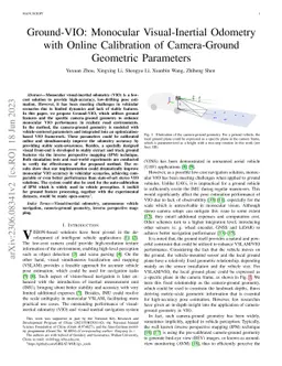 Ground-VIO: Monocular Visual-Inertial Odometry with Online Calibration
  of Camera-Ground Geometric Parameters