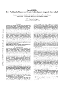 SpeechGLUE: How Well Can Self-Supervised Speech Models Capture
  Linguistic Knowledge?