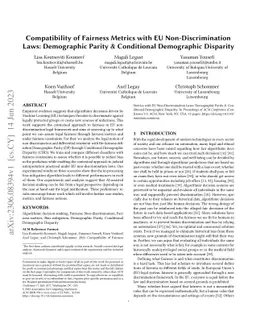 Compatibility of Fairness Metrics with EU Non-Discrimination Laws:
  Demographic Parity & Conditional Demographic Disparity