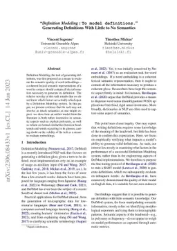 "Definition Modeling: To model definitions." Generating Definitions With
  Little to No Semantics
