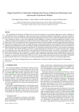 Single-board Device Individual Authentication based on Hardware
  Performance and Autoencoder Transformer Models
