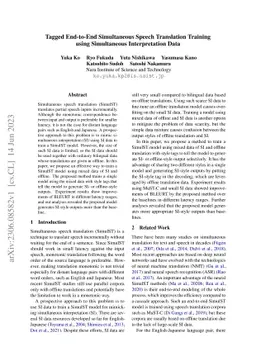 Tagged End-to-End Simultaneous Speech Translation Training using
  Simultaneous Interpretation Data