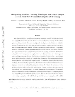 Integrating machine learning paradigms and mixed-integer model
  predictive control for irrigation scheduling