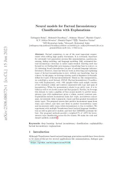 Neural models for Factual Inconsistency Classification with Explanations