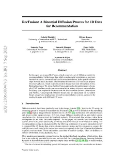RecFusion: A Binomial Diffusion Process for 1D Data for Recommendation