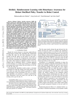 DiAReL: Reinforcement Learning with Disturbance Awareness for Robust Sim2Real Policy Transfer in Robot Control