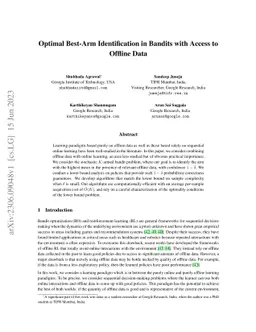 Optimal Best-Arm Identification in Bandits with Access to Offline Data