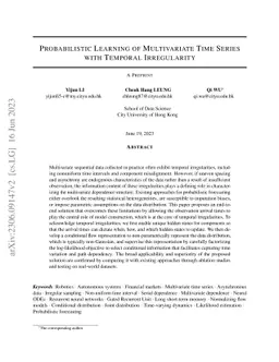 Probabilistic Learning of Multivariate Time Series with Temporal Irregularity