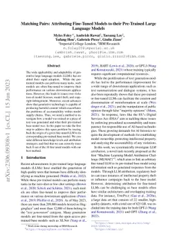 Matching Pairs: Attributing Fine-Tuned Models to their Pre-Trained Large
  Language Models