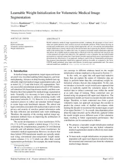 Learnable Weight Initialization for Volumetric Medical Image
  Segmentation