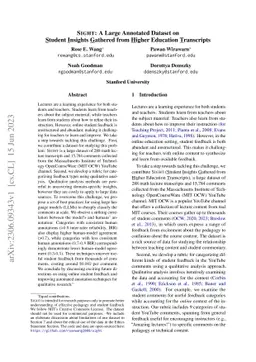 SIGHT: A Large Annotated Dataset on Student Insights Gathered from
  Higher Education Transcripts