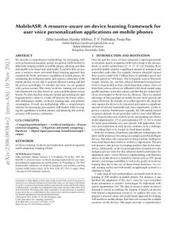 MobileASR: A resource-aware on-device learning framework for user voice
  personalization applications on mobile phones