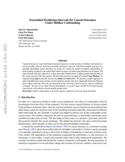 Ensembled Prediction Intervals for Causal Outcomes Under Hidden
  Confounding
