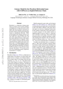 Listener Model for the PhotoBook Referential Game with CLIPScores as
  Implicit Reference Chain