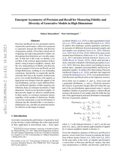 Emergent Asymmetry of Precision and Recall for Measuring Fidelity and
  Diversity of Generative Models in High Dimensions
