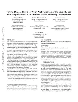 "We've Disabled MFA for You": An Evaluation of the Security and
  Usability of Multi-Factor Authentication Recovery Deployments