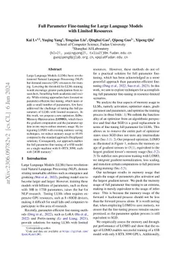 Full Parameter Fine-tuning for Large Language Models with Limited
  Resources