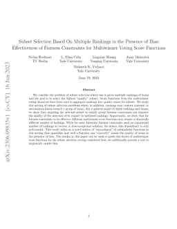 Subset Selection Based On Multiple Rankings in the Presence of Bias:
  Effectiveness of Fairness Constraints for Multiwinner Voting Score Functions