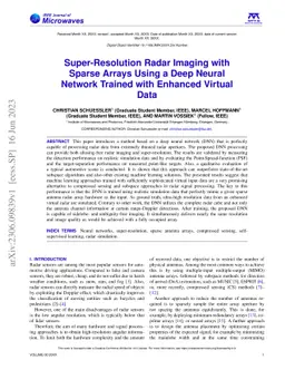 Super-Resolution Radar Imaging with Sparse Arrays Using a Deep Neural
  Network Trained with Enhanced Virtual Data