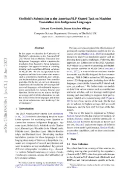 Sheffield's Submission to the AmericasNLP Shared Task on Machine Translation into Indigenous Languages