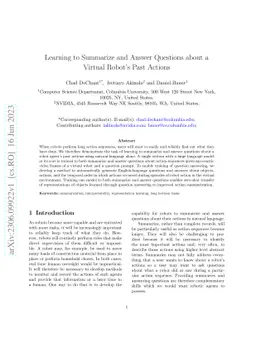 Learning to Summarize and Answer Questions about a Virtual Robot's Past
  Actions
