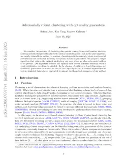 Adversarially robust clustering with optimality guarantees