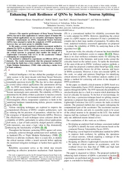Enhancing Fault Resilience of QNNs by Selective Neuron Splitting