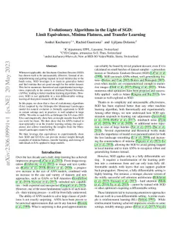 Evolutionary Algorithms in the Light of SGD: Limit Equivalence, Minima
  Flatness, and Transfer Learning
