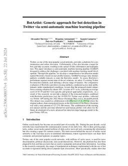 BotArtist: Generic approach for bot detection in Twitter via semi-automatic machine learning pipeline
