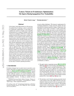 Lottery Tickets in Evolutionary Optimization: On Sparse
  Backpropagation-Free Trainability