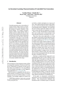 An Invariant Learning Characterization of Controlled Text Generation