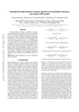Strategies for improving low resource speech to text translation relying
  on pre-trained ASR models