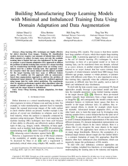 Building Manufacturing Deep Learning Models with Minimal and Imbalanced
  Training Data Using Domain Adaptation and Data Augmentation